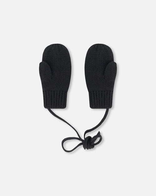 Baby Knit Mittens With String Black