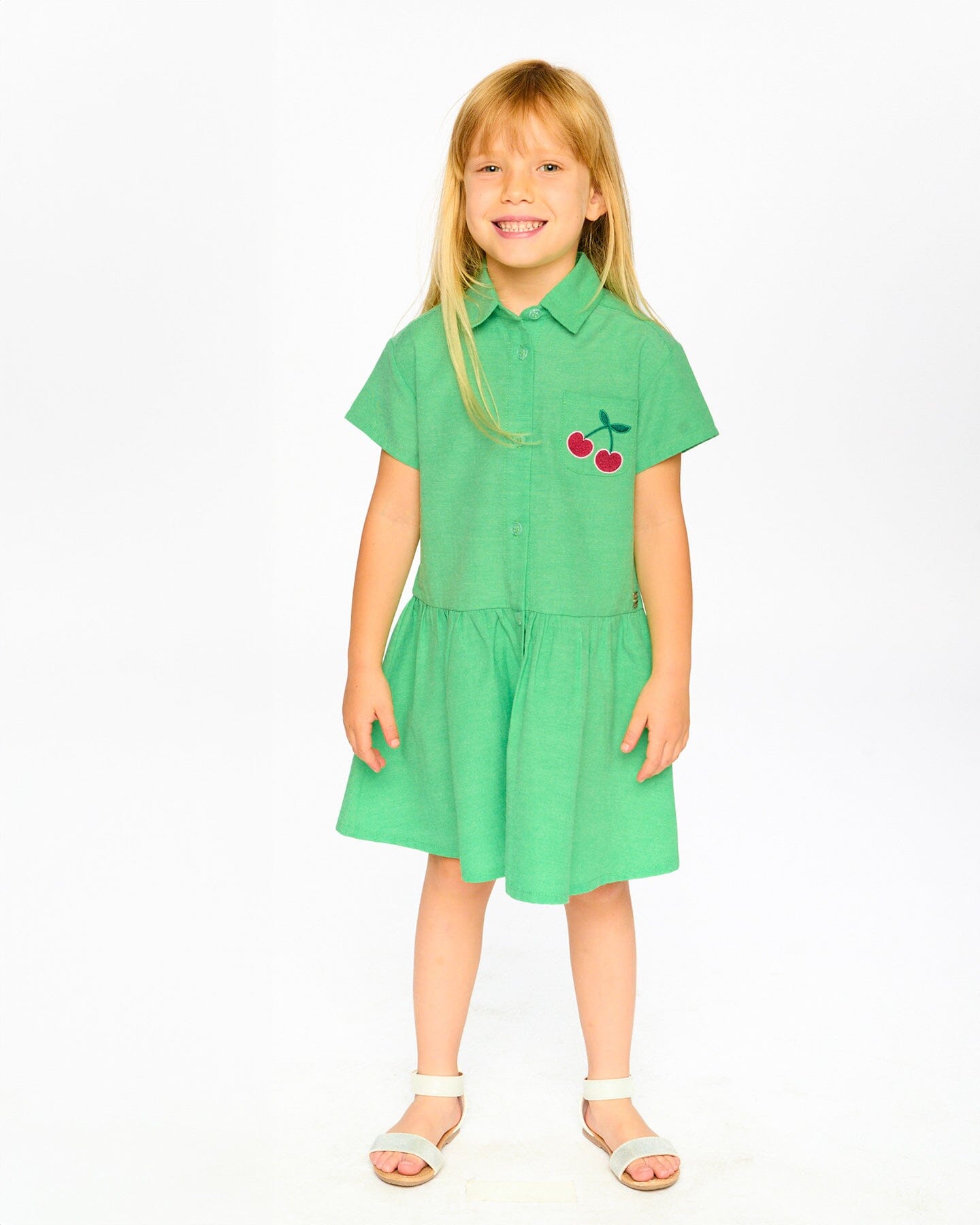 Cotton Shirt Dress With Embroidery Green