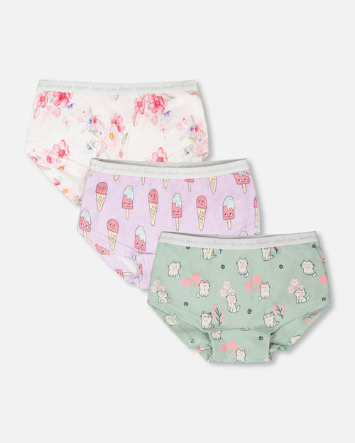 Boyshort Panties (Pack Of 3) Printed Organic Cotton