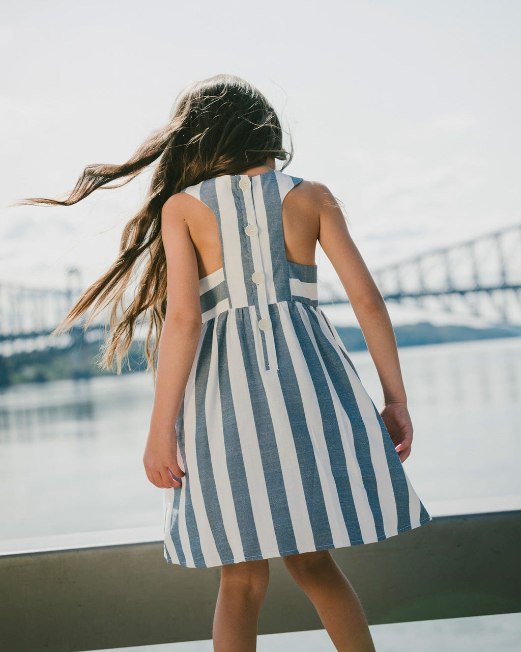 Sleeveless Dress White And Blue Stripes